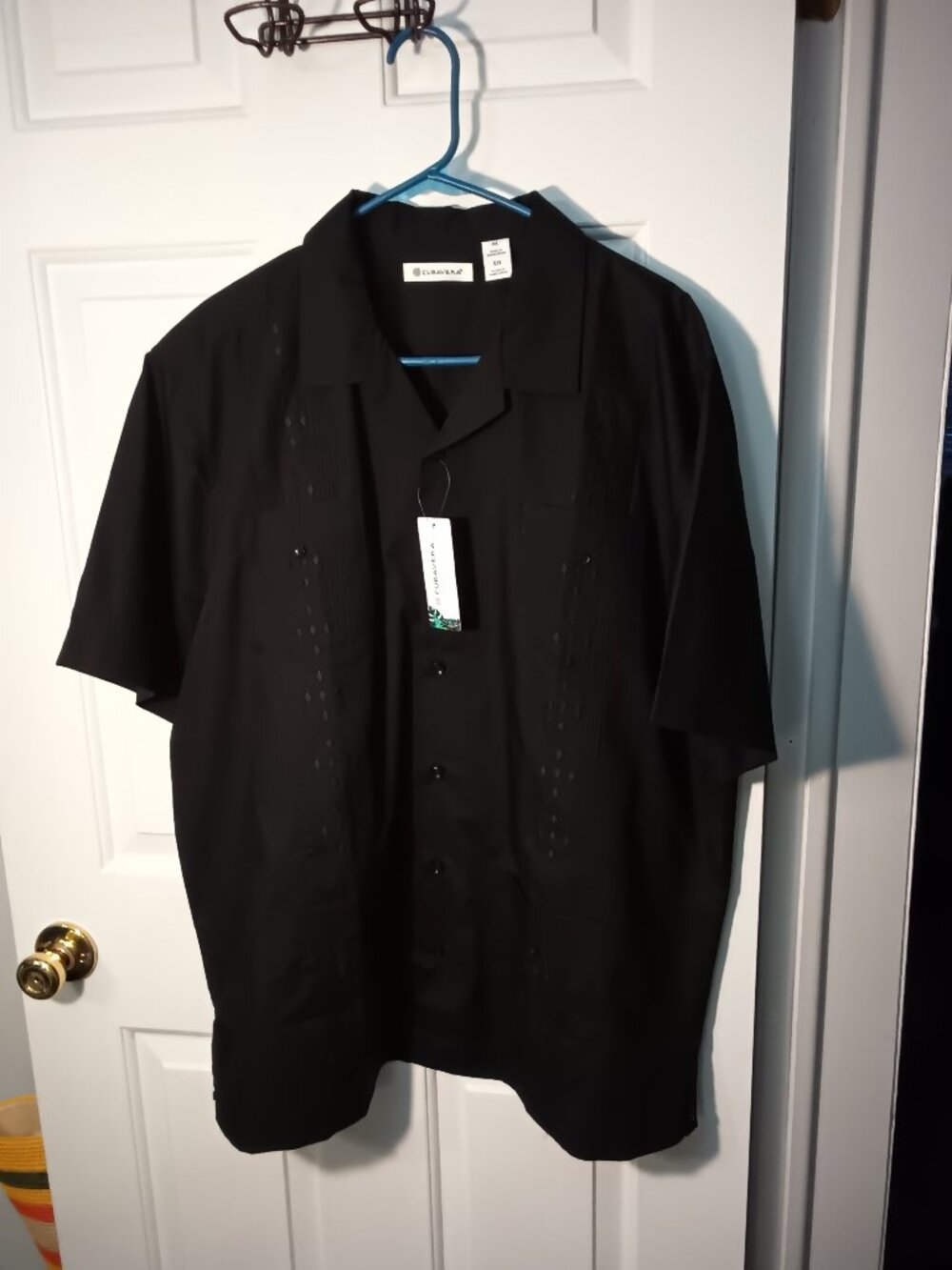 Cubavera Black Short Sleeve Guayabera Style Button-Down Shirt